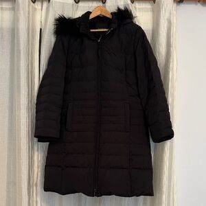 Talbots Black Puffer Coat with Faux Fur Hood